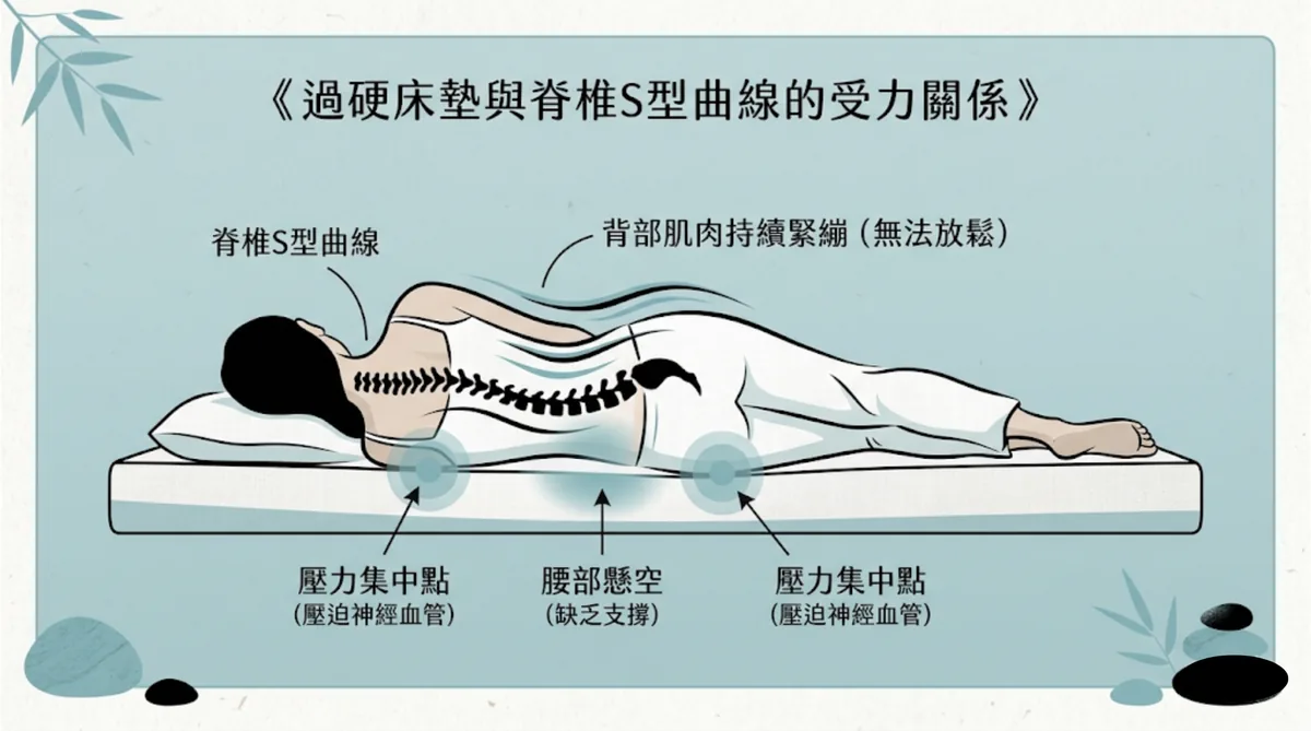 睡硬床腰部懸空與脊椎受力不均