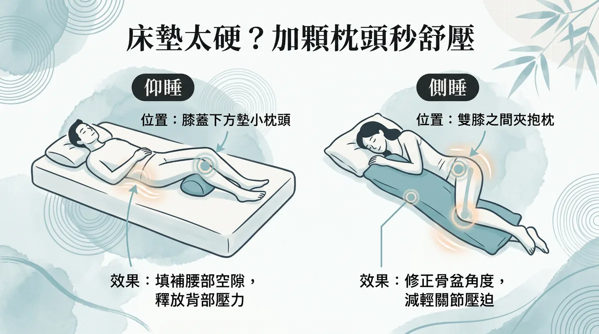 改善硬床睡姿的枕頭擺放位置